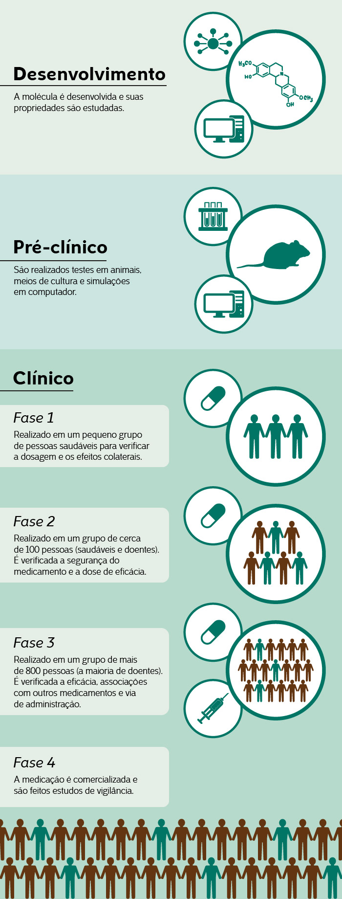 Ilustração de demonstra todas as etapas de um estudo clinico